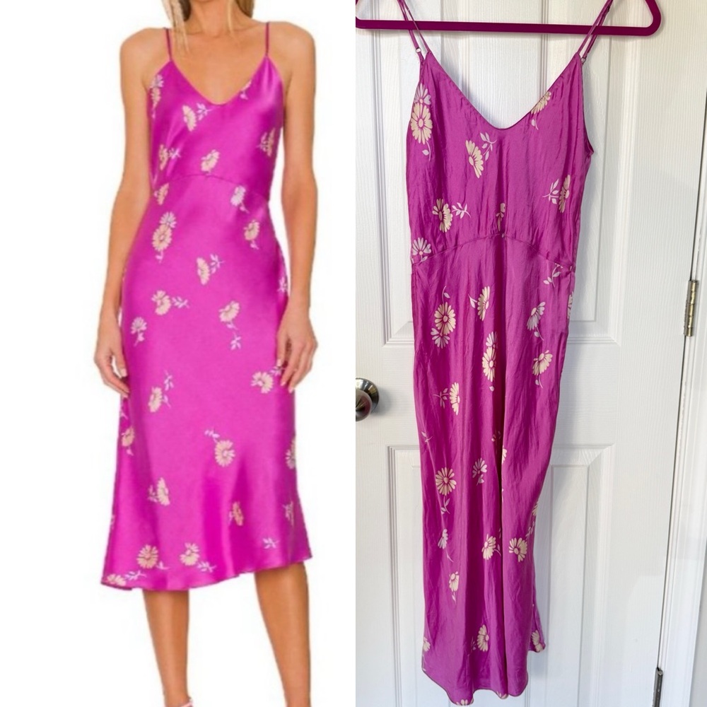 Equipment Fuchsia Floral Sabelia Silk Slip Dress Size Small - Picture 2 of 14